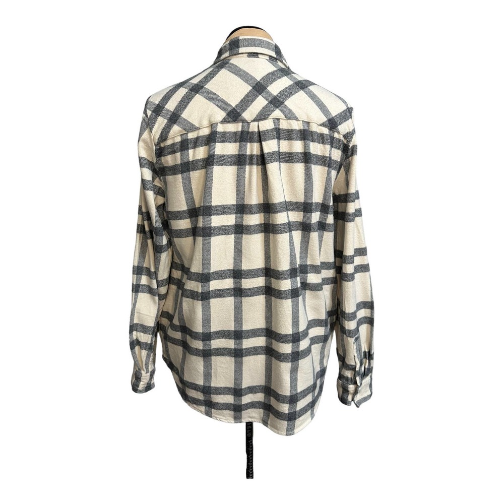 Altar’d State Women’s XL Cream Gray Plaid Flannel Button Down Shirt Oversized - Picture 4 of 6
